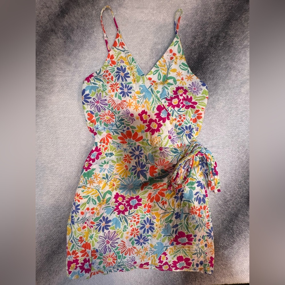 (A4) Peach Love California White Pink Multi Floral Summer Coastal Dress S‎